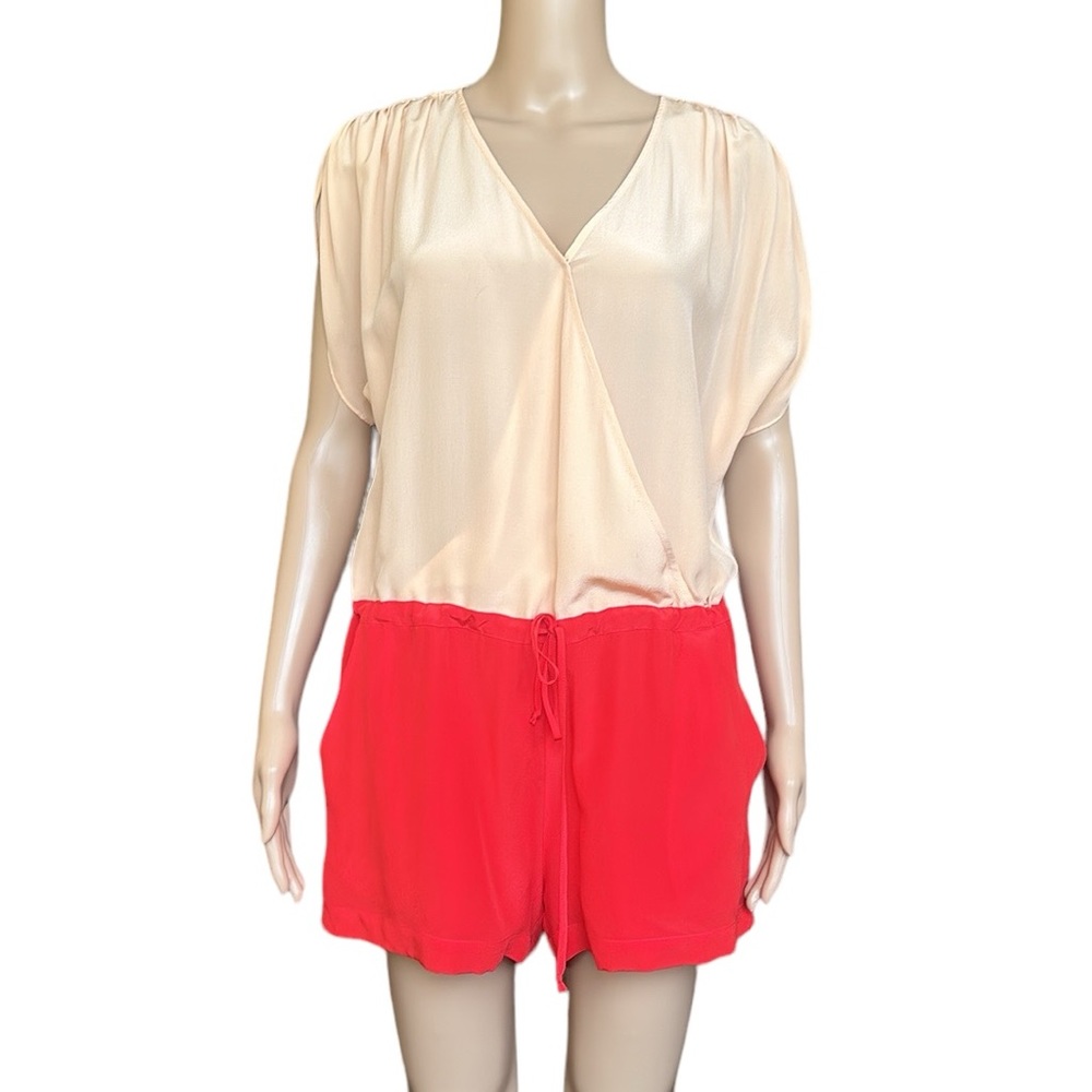 Revolve Rory Beca Blush Strawberry Silk Crepe de Chine Colorblock Romper
